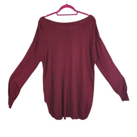 Leighton Burgundy Sweater Oversized Baggy Side Slits Scoop Neck Soft Size Large - Picture 2 of 11